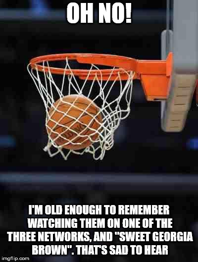 Basketball | OH NO! I'M OLD ENOUGH TO REMEMBER WATCHING THEM ON ONE OF THE THREE NETWORKS, AND "SWEET GEORGIA BROWN". THAT'S SAD TO HEAR | image tagged in basketball | made w/ Imgflip meme maker