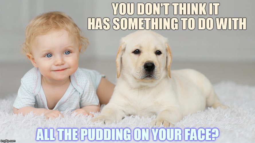 YOU DON'T THINK IT HAS SOMETHING TO DO WITH ALL THE PUDDING ON YOUR FACE? | made w/ Imgflip meme maker
