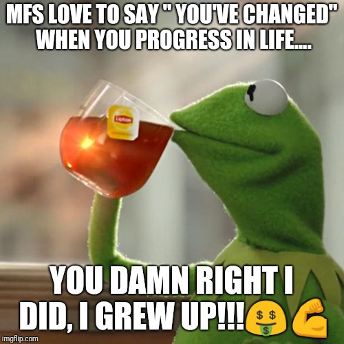 But That's None Of My Business Meme | MFS LOVE TO SAY " YOU'VE CHANGED" WHEN YOU PROGRESS IN LIFE.... YOU DAMN RIGHT I DID, I GREW UP!!!🤑💪 | image tagged in memes,but thats none of my business,kermit the frog | made w/ Imgflip meme maker