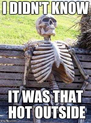 Waiting Skeleton | I DIDN'T KNOW; IT WAS THAT HOT OUTSIDE | image tagged in memes,waiting skeleton | made w/ Imgflip meme maker