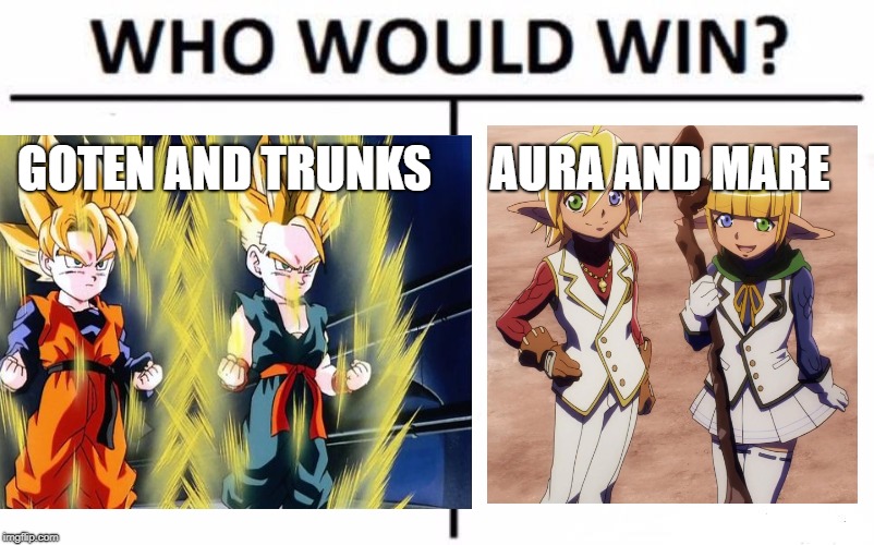 GOTEN AND TRUNKS; AURA AND MARE | image tagged in children,best friends,dragon ball z,overlord | made w/ Imgflip meme maker