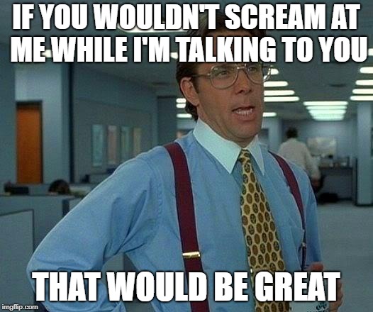 That Would Be Great Meme | IF YOU WOULDN'T SCREAM AT ME WHILE I'M TALKING TO YOU; THAT WOULD BE GREAT | image tagged in memes,that would be great | made w/ Imgflip meme maker