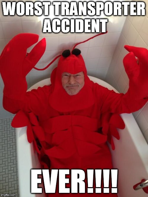 Jean Luc Lobster | WORST TRANSPORTER ACCIDENT; EVER!!!! | image tagged in picard lobster | made w/ Imgflip meme maker
