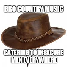 BRO COUNTRY MUSIC; CATERING TO INSECURE MEN EVERYWHERE | image tagged in country music,male privilege | made w/ Imgflip meme maker