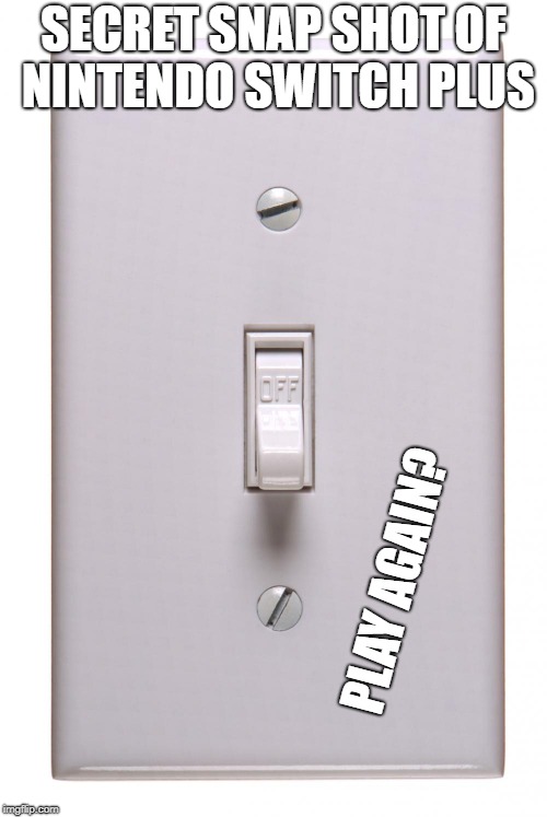 light switch off | SECRET SNAP SHOT OF NINTENDO SWITCH PLUS; PLAY AGAIN? | image tagged in light switch off | made w/ Imgflip meme maker