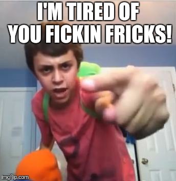 SammyClassicSonicFan Pointing at the camera | I'M TIRED OF YOU FICKIN FRICKS! | image tagged in sammyclassicsonicfan pointing at the camera | made w/ Imgflip meme maker