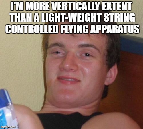 10 Guy Meme | I'M MORE VERTICALLY EXTENT THAN A LIGHT-WEIGHT STRING CONTROLLED FLYING APPARATUS | image tagged in memes,10 guy | made w/ Imgflip meme maker