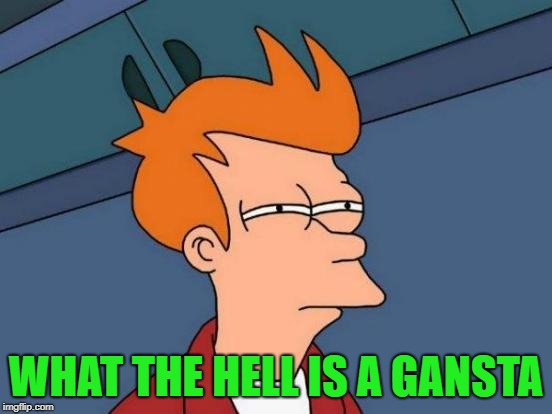 Futurama Fry Meme | WHAT THE HELL IS A GANSTA | image tagged in memes,futurama fry | made w/ Imgflip meme maker