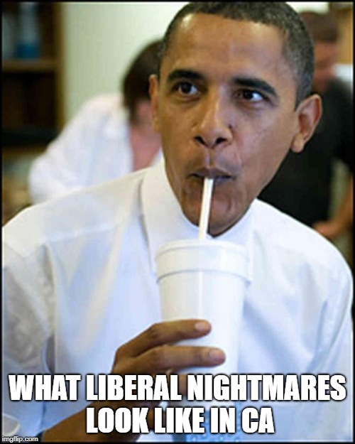 Liberal nightmares | WHAT LIBERAL NIGHTMARES LOOK LIKE IN CA | image tagged in obama soda | made w/ Imgflip meme maker
