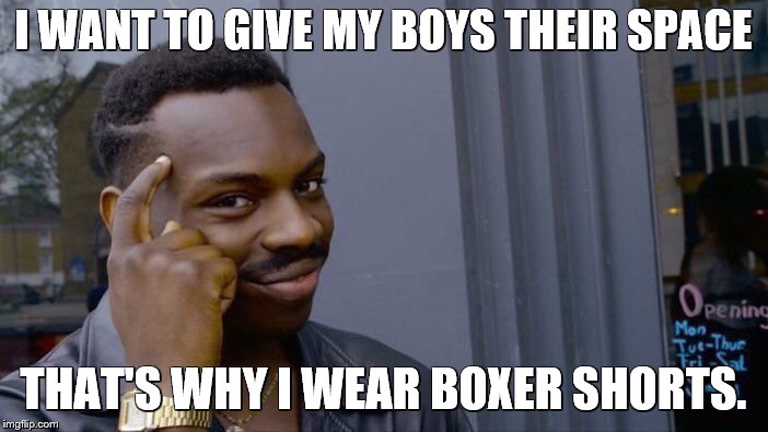 Roll Safe Think About It Meme | I WANT TO GIVE MY BOYS THEIR SPACE THAT'S WHY I WEAR BOXER SHORTS. | image tagged in memes,roll safe think about it | made w/ Imgflip meme maker