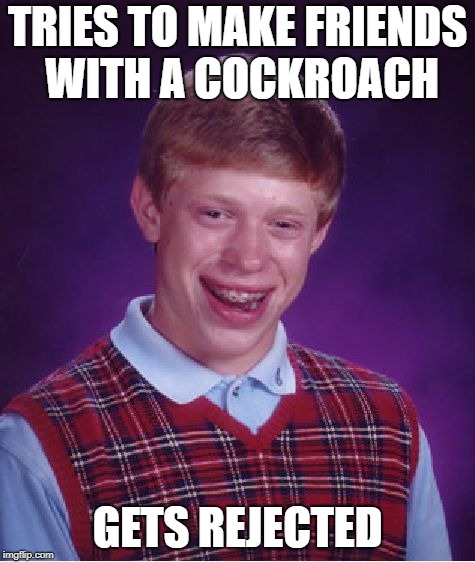 Bad Luck Brian Meme | TRIES TO MAKE FRIENDS WITH A COCKROACH GETS REJECTED | image tagged in memes,bad luck brian | made w/ Imgflip meme maker
