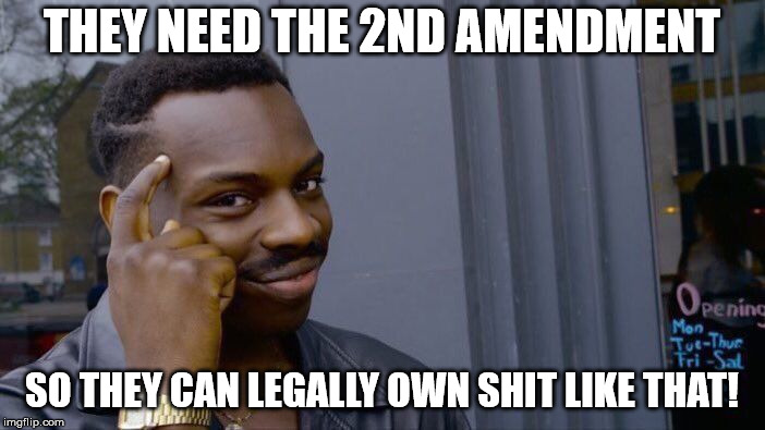 Roll Safe Think About It Meme | THEY NEED THE 2ND AMENDMENT SO THEY CAN LEGALLY OWN SHIT LIKE THAT! | image tagged in memes,roll safe think about it | made w/ Imgflip meme maker