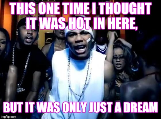 Nelly | THIS ONE TIME I THOUGHT IT WAS HOT IN HERE, BUT IT WAS ONLY JUST A DREAM | image tagged in nelly | made w/ Imgflip meme maker