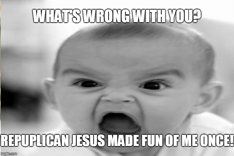 WHAT'S WRONG WITH YOU? REPUPLICAN JESUS MADE FUN OF ME ONCE! | made w/ Imgflip meme maker