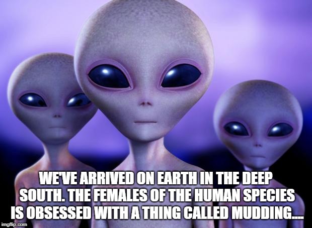 Aliens | WE'VE ARRIVED ON EARTH IN THE DEEP SOUTH. THE FEMALES OF THE HUMAN SPECIES IS OBSESSED WITH A THING CALLED MUDDING.... | image tagged in aliens | made w/ Imgflip meme maker