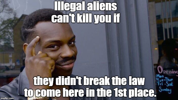 Illegal aliens | Illegal aliens can't kill you if; they didn't break the law to come here in the 1st place. | image tagged in memes,roll safe think about it | made w/ Imgflip meme maker