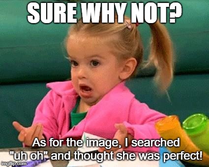 I don't know (Good Luck Charlie) | SURE WHY NOT? As for the image, I searched "uh oh" and thought she was perfect! | image tagged in i don't know good luck charlie | made w/ Imgflip meme maker