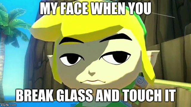 Zelda | MY FACE WHEN YOU; BREAK GLASS AND TOUCH IT | image tagged in zelda | made w/ Imgflip meme maker