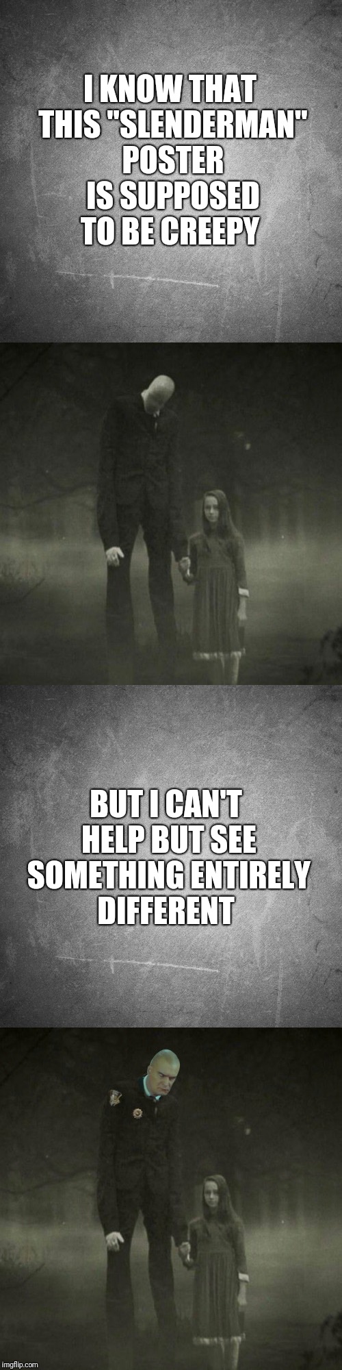 #80skidsproblems | I KNOW THAT THIS "SLENDERMAN" POSTER IS SUPPOSED TO BE CREEPY; BUT I CAN'T HELP BUT SEE SOMETHING ENTIRELY DIFFERENT | image tagged in movies,horror,bull,funny,slenderman | made w/ Imgflip meme maker