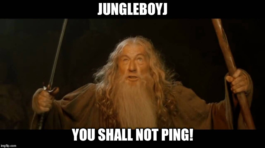 Gandalf - you shall not pass | JUNGLEBOYJ; YOU SHALL NOT PING! | image tagged in gandalf - you shall not pass | made w/ Imgflip meme maker