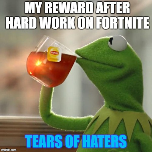 But That's None Of My Business | MY REWARD AFTER HARD WORK ON FORTNITE; TEARS OF HATERS | image tagged in memes,but thats none of my business,kermit the frog | made w/ Imgflip meme maker