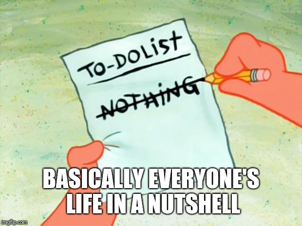Patrick Star To Do List | BASICALLY EVERYONE'S LIFE IN A NUTSHELL | image tagged in patrick star to do list,memes | made w/ Imgflip meme maker