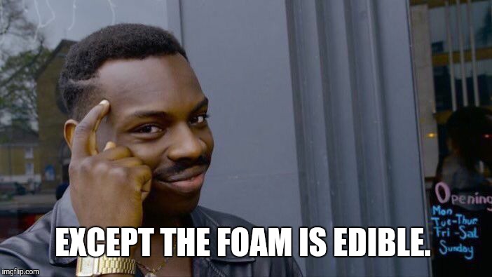 Roll Safe Think About It Meme | EXCEPT THE FOAM IS EDIBLE. | image tagged in memes,roll safe think about it | made w/ Imgflip meme maker