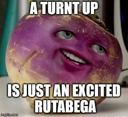 turnip | A TURNT UP; IS JUST AN EXCITED RUTABEGA | image tagged in turnip | made w/ Imgflip meme maker