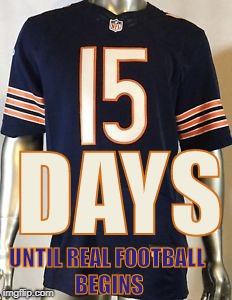DAYS; UNTIL REAL FOOTBALL BEGINS | image tagged in da bears,bears,chicago bears,15 days until | made w/ Imgflip meme maker