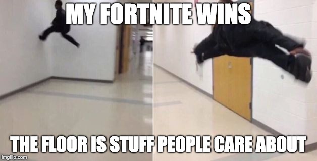 true | MY FORTNITE WINS; THE FLOOR IS STUFF PEOPLE CARE ABOUT | image tagged in the floor is | made w/ Imgflip meme maker