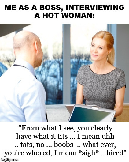 Job Interview | image tagged in nsfw,sexism,job interview | made w/ Imgflip meme maker