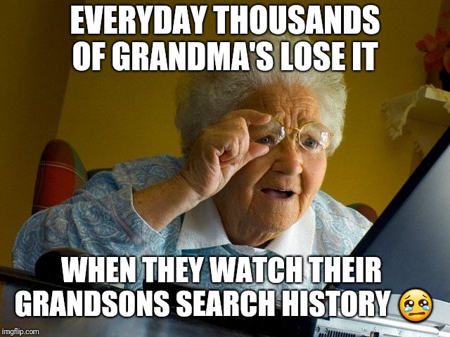 Grandma Finds The Internet | EVERYDAY THOUSANDS OF GRANDMA'S LOSE IT; WHEN THEY WATCH THEIR GRANDSONS SEARCH HISTORY 😢 | image tagged in memes,grandma finds the internet | made w/ Imgflip meme maker