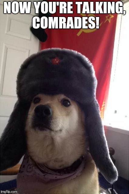 communist dog | NOW YOU'RE TALKING, COMRADES! | image tagged in communist dog | made w/ Imgflip meme maker