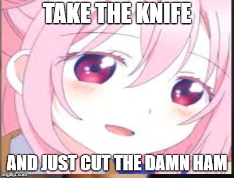 cut the ham  |  TAKE THE KNIFE; AND JUST CUT THE DAMN HAM | image tagged in memes | made w/ Imgflip meme maker