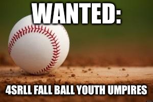 Baseball | WANTED:; 4SRLL FALL BALL YOUTH UMPIRES | image tagged in baseball | made w/ Imgflip meme maker