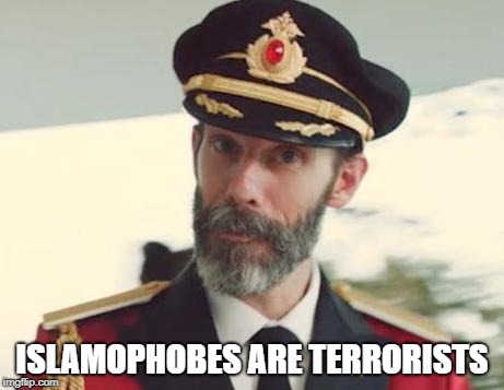 Islamophobes Are Terrorists | ISLAMOPHOBES ARE TERRORISTS | image tagged in captain obvious,islamophobia | made w/ Imgflip meme maker