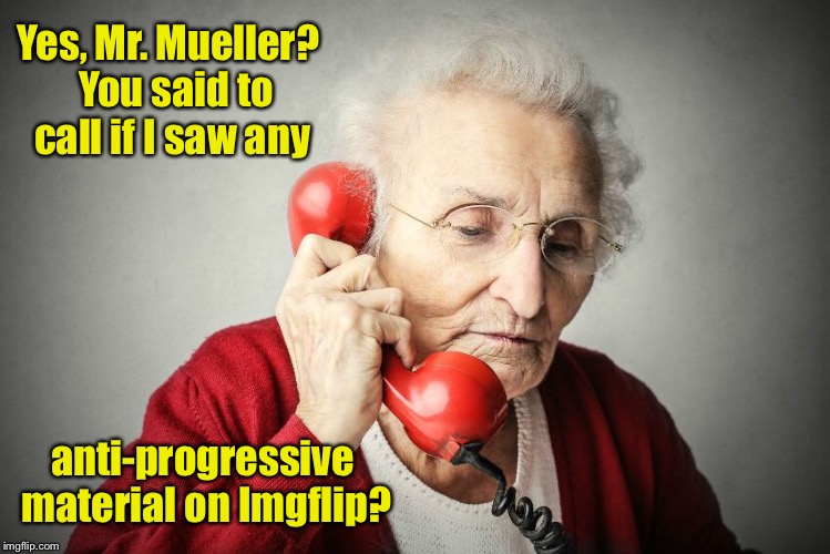 Yes, Mr. Mueller?  You said to call if I saw any; anti-progressive material on Imgflip? | image tagged in memes,imgflip,mueller,confidential informant,anti-progressuve,funny memes | made w/ Imgflip meme maker