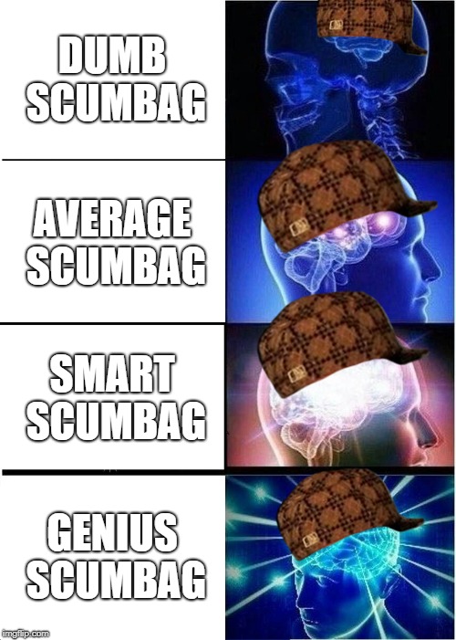 Expanding Scumbag | DUMB SCUMBAG; AVERAGE SCUMBAG; SMART SCUMBAG; GENIUS SCUMBAG | image tagged in memes,expanding brain,scumbag | made w/ Imgflip meme maker