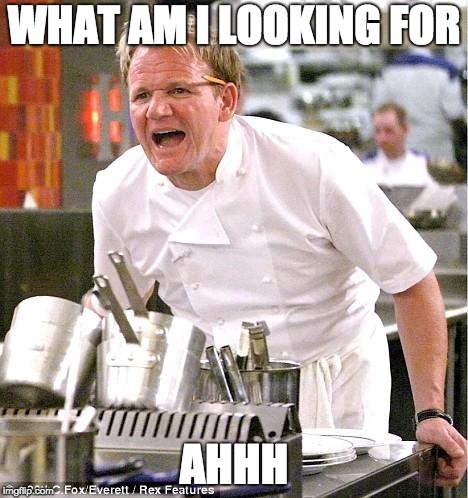 Chef Gordon Ramsay | WHAT AM I LOOKING FOR; AHHH | image tagged in memes,chef gordon ramsay | made w/ Imgflip meme maker