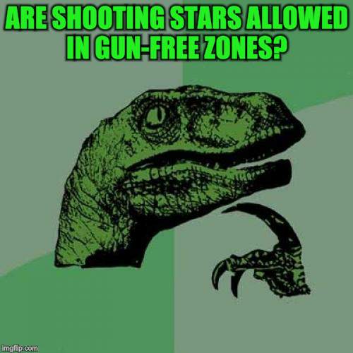 Well? Are they?  | ARE SHOOTING STARS ALLOWED IN GUN-FREE ZONES? | image tagged in memes,philosoraptor,nixieknox | made w/ Imgflip meme maker