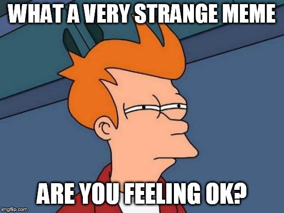 Futurama Fry Meme | WHAT A VERY STRANGE MEME ARE YOU FEELING OK? | image tagged in memes,futurama fry | made w/ Imgflip meme maker