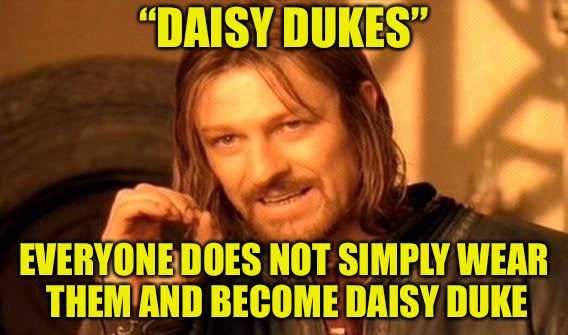 Imperfect Delusion  | “DAISY DUKES”; EVERYONE DOES NOT SIMPLY WEAR THEM AND BECOME DAISY DUKE | image tagged in memes,one does not simply,illusions,daisy,skank,thot | made w/ Imgflip meme maker