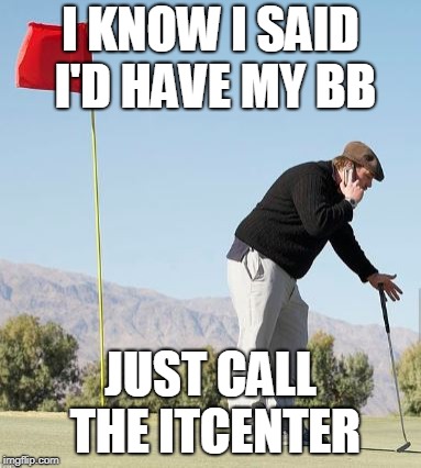 TeamLead | I KNOW I SAID I'D HAVE MY BB; JUST CALL THE ITCENTER | image tagged in work,bb,golf,day off | made w/ Imgflip meme maker