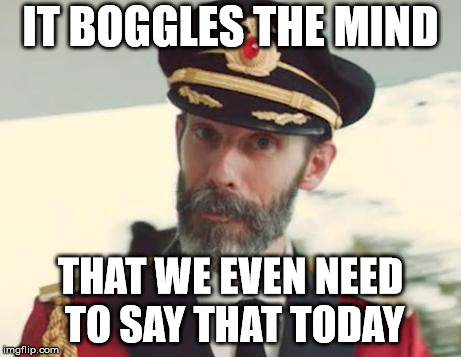 Captain Obvious | IT BOGGLES THE MIND THAT WE EVEN NEED TO SAY THAT TODAY | image tagged in captain obvious | made w/ Imgflip meme maker
