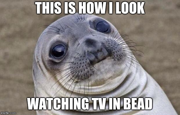Awkward Moment Sealion | THIS IS HOW I LOOK; WATCHING TV IN BEAD | image tagged in memes,awkward moment sealion | made w/ Imgflip meme maker