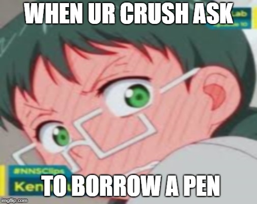 She talked to me | WHEN UR CRUSH ASK; TO BORROW A PEN | image tagged in crush | made w/ Imgflip meme maker