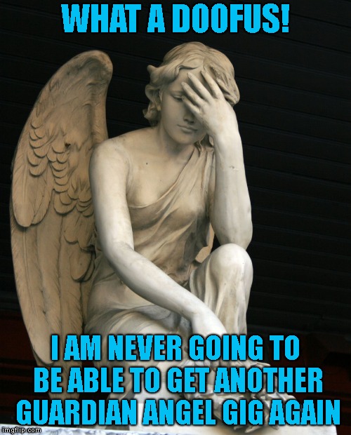 WHAT A DOOFUS! I AM NEVER GOING TO BE ABLE TO GET ANOTHER GUARDIAN ANGEL GIG AGAIN | made w/ Imgflip meme maker