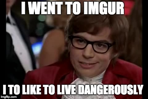 I Too Like To Live Dangerously | I WENT TO IMGUR; I TO LIKE TO LIVE DANGEROUSLY | image tagged in memes,i too like to live dangerously | made w/ Imgflip meme maker