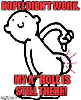 ouch | NOPE! DIDN'T WORK. MY A**HOLE IS STILL THERE! | image tagged in ouch | made w/ Imgflip meme maker