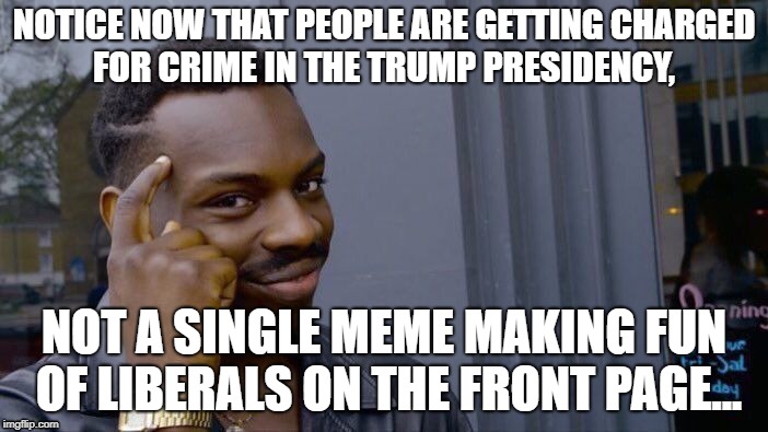 Roll Safe Think About It | NOTICE NOW THAT PEOPLE ARE GETTING CHARGED FOR CRIME IN THE TRUMP PRESIDENCY, NOT A SINGLE MEME MAKING FUN OF LIBERALS ON THE FRONT PAGE... | image tagged in memes,roll safe think about it,funny,politics,paul manafort,michael cohen | made w/ Imgflip meme maker